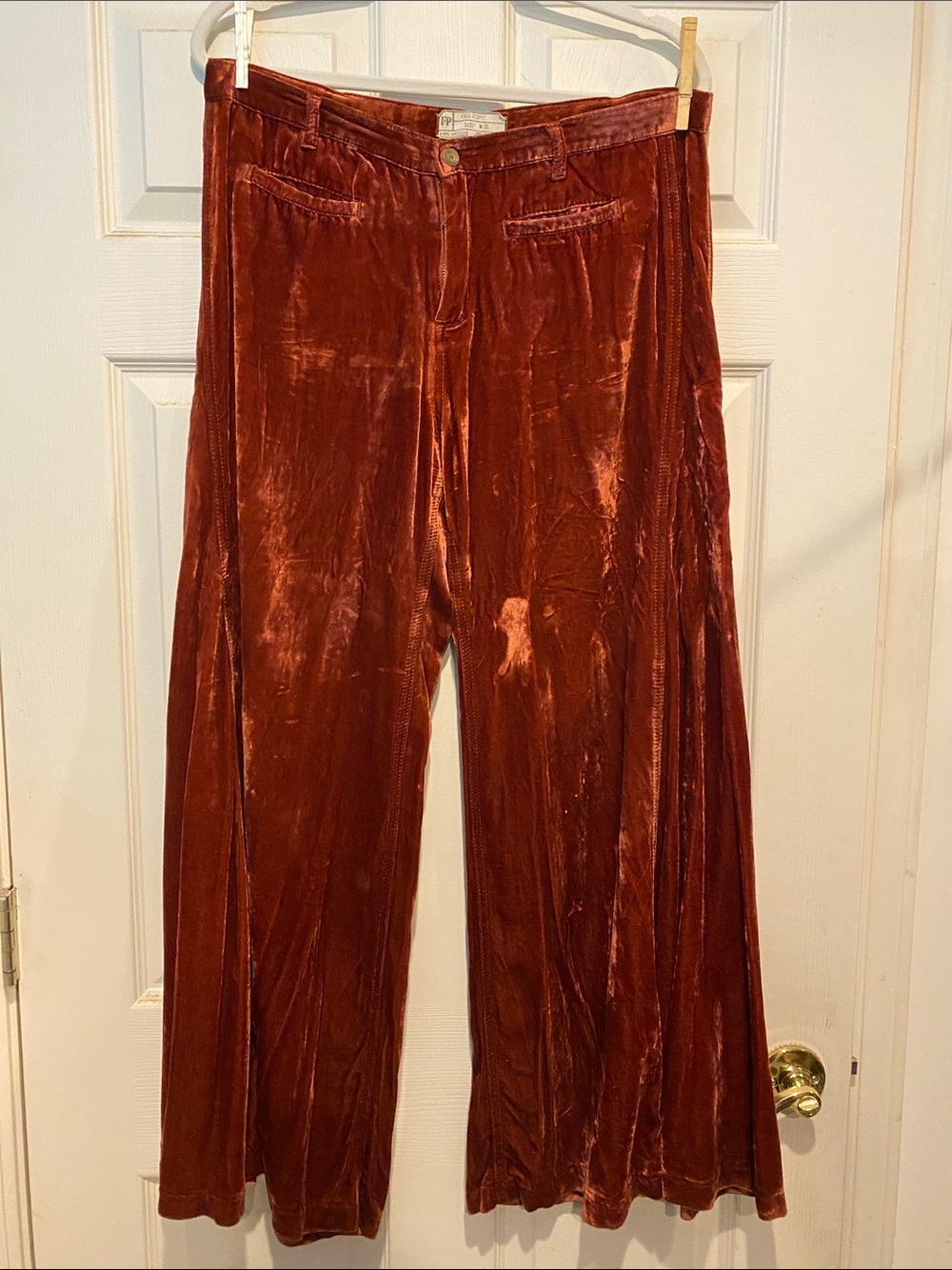 Free People Velvet Wide-Leg Pants in Copper Brown/Burgandy